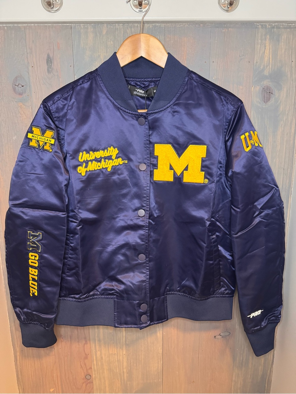 Pro Standard University of Michigan Satin Jacket Womens M Navy NWT Wolverines
